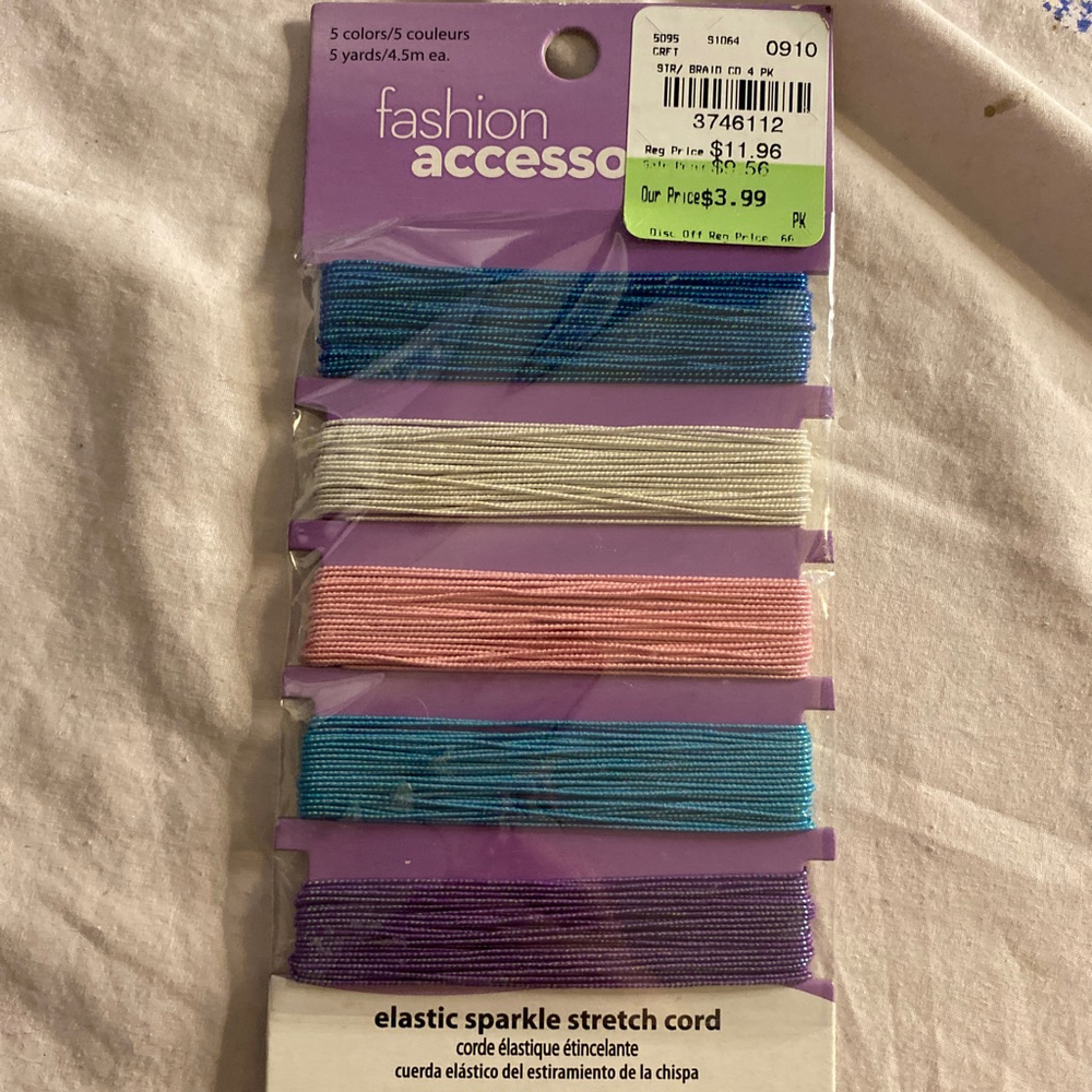 Pastel Sparkle Elastic Stretch Cord Set 5 Colors 5 Yards Each – DIY Jewelry